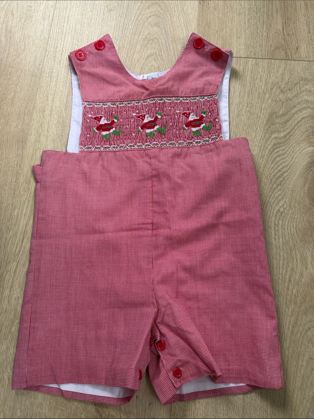 Red Smocked Santa Shortall 2T